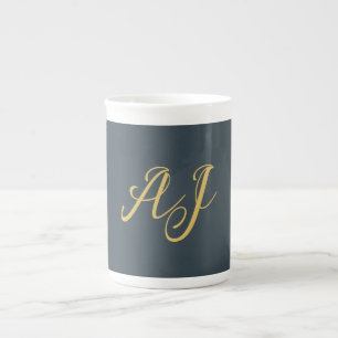 Caneca De Porcelana Cor Monograma Cor Dourada Carvão Inicial Profissio