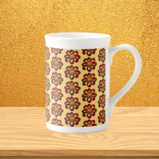 Caneca De Porcelana Cor Vermelha Dahlia Padrão Floral em Amarelo