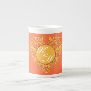 Caneca De Porcelana Coração Laranja do Partido Coração e Damasco Amare