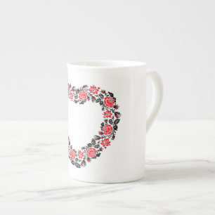Caneca De Porcelana Coração original de flores rosas vermelhas cruze
