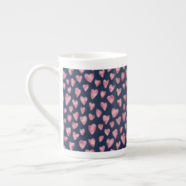 Caneca De Porcelana Coração Rosa-Namorados - Osso China Mug (Esquerda)