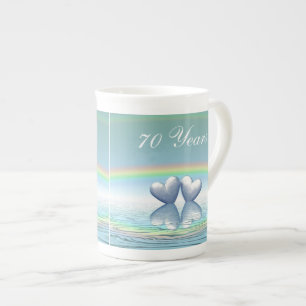 Caneca De Porcelana corações da platina do aniversário do 70