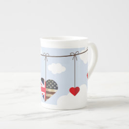 Caneca De Porcelana Corações de bandeira britânica e americana Royal W
