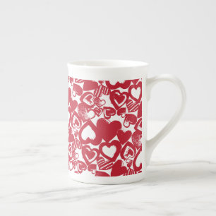 Caneca De Porcelana Corações desenhados mão vermelhos grandes