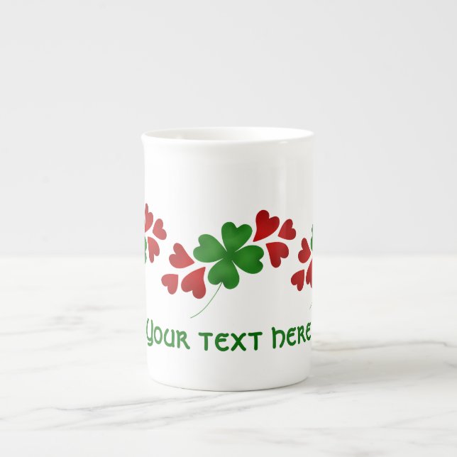 Caneca De Porcelana Corações e trevo (Frente)