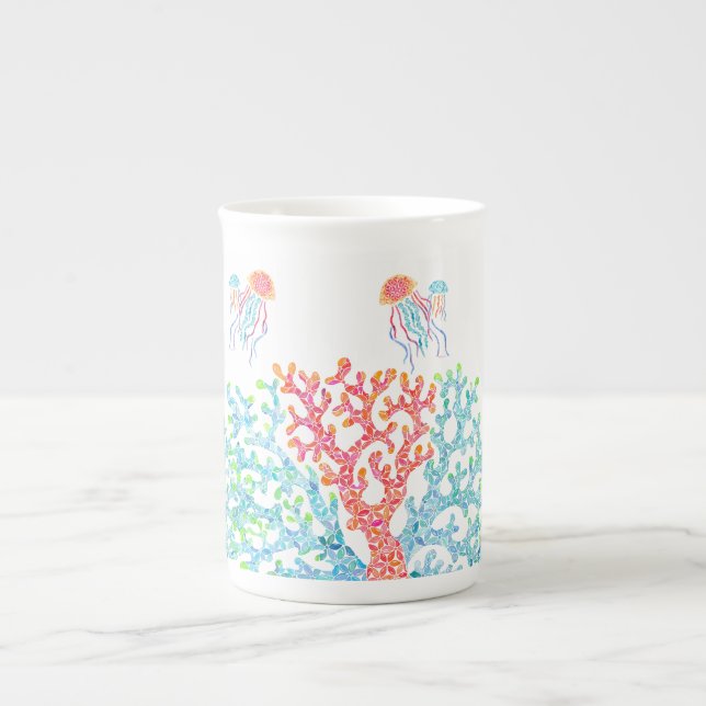 Caneca De Porcelana Coral e água-vivas (Frente)