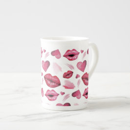 Caneca De Porcelana Cores E Corações, Padrão De Aquarela