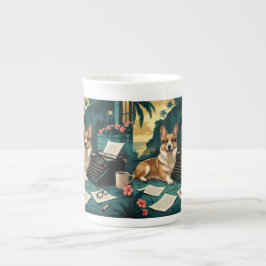 Caneca De Porcelana Corgi Dog com pelo brilhante e uma safra cavalheir