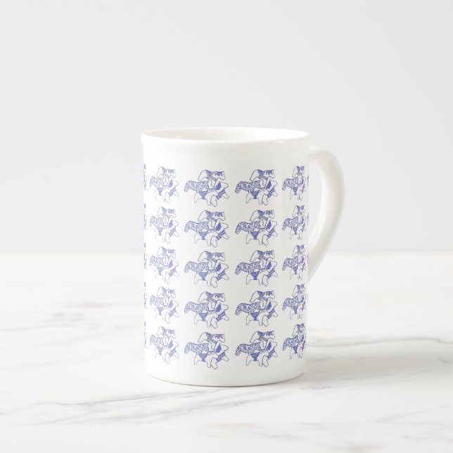 Caneca De Porcelana Coros Azuis e Brancos Ossos da China (Frente Esquerda)