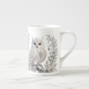 Caneca De Porcelana Coruja Pérola Cristal Branco