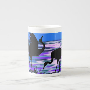 Caneca De Porcelana Cranes Bird Love Dance - Romântico - Lago Sunset