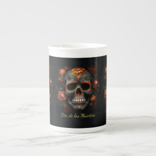Caneca De Porcelana Cranio de Açúcar Floral Dia de los Muertos Calaver
