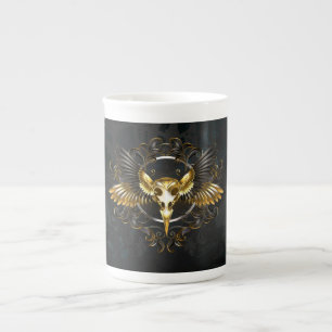 Caneca De Porcelana Crânio de Pássaro Dourado sobre fundo Preto