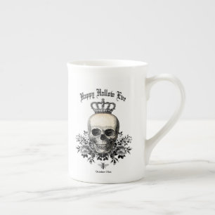 Caneca De Porcelana Crânio do Dia das Bruxas Moderno Vintage com a cor
