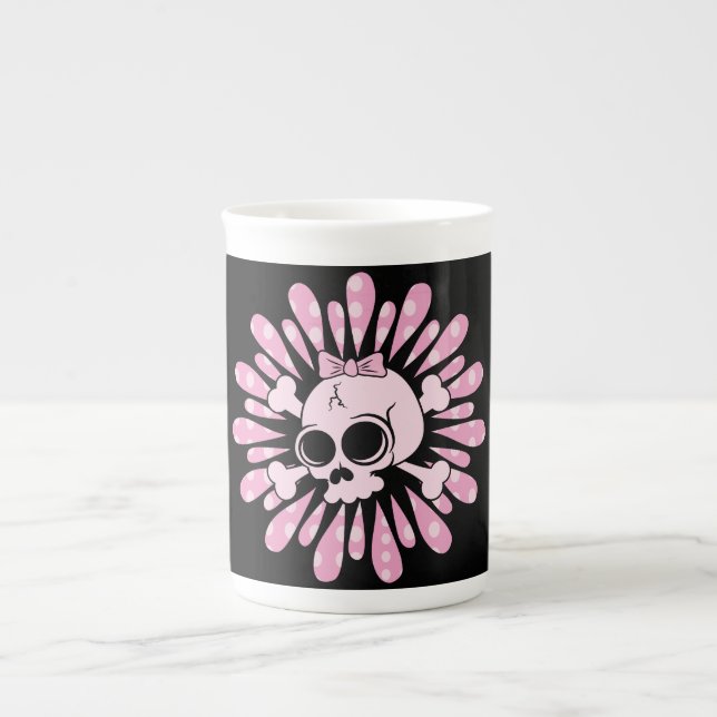 Caneca De Porcelana Crânio Rosa Doce (Frente)