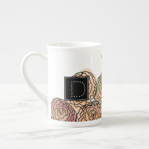 Caneca De Porcelana Cravos Botânicos Coloridos Monograma Aquarela