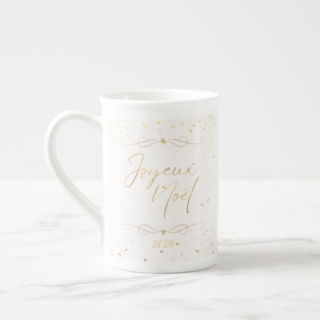 Caneca De Porcelana Creme Elegante e Natal Dourado entrando (Esquerda)