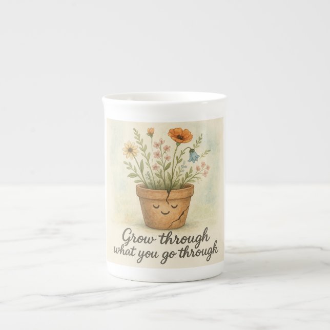 Caneca De Porcelana Cresça Através Do Que Você Passa (Frente)