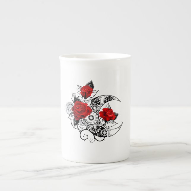 Caneca De Porcelana Crescente Mecânico com Rosas vermelhas (Frente)