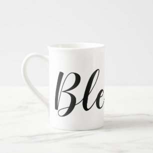 Caneca De Porcelana Cristão moderno branco preto abençoado do roteir