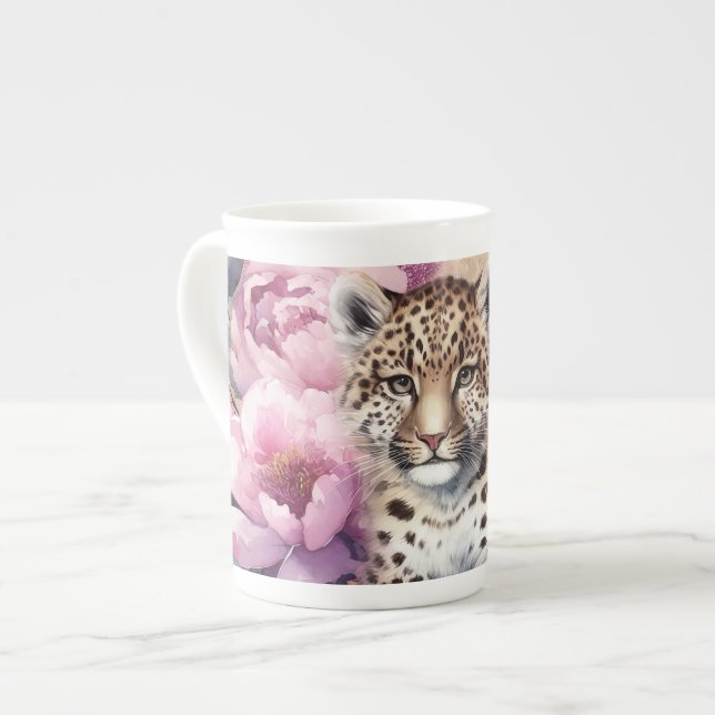 Caneca De Porcelana Cub e Rosas-leopardo (Frente Esquerda)