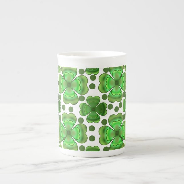 Caneca De Porcelana Custom Metallic Green Clover & Swirl Pattern  (Frente)