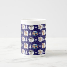 Caneca De Porcelana Custom Multi Photo Collage Dark Blue Christmas