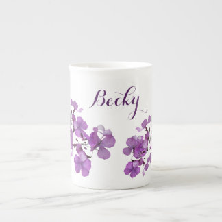Caneca De Porcelana Customizable Becky name purple floral retro style