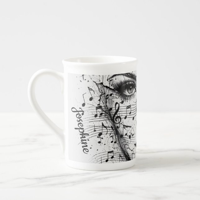 Caneca De Porcelana Customized Music Sheet Face Art Black White Artist (Esquerda)