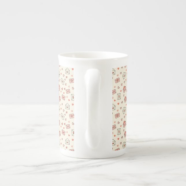 Caneca De Porcelana Cute Envelopes & Hearts Seamless Valentine (Traseira)