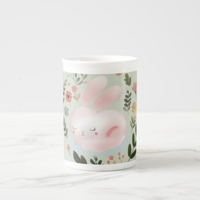 Caneca De Porcelana Cute Pastel Spring Bunny Floral Wreath Nursery Art (Frente)
