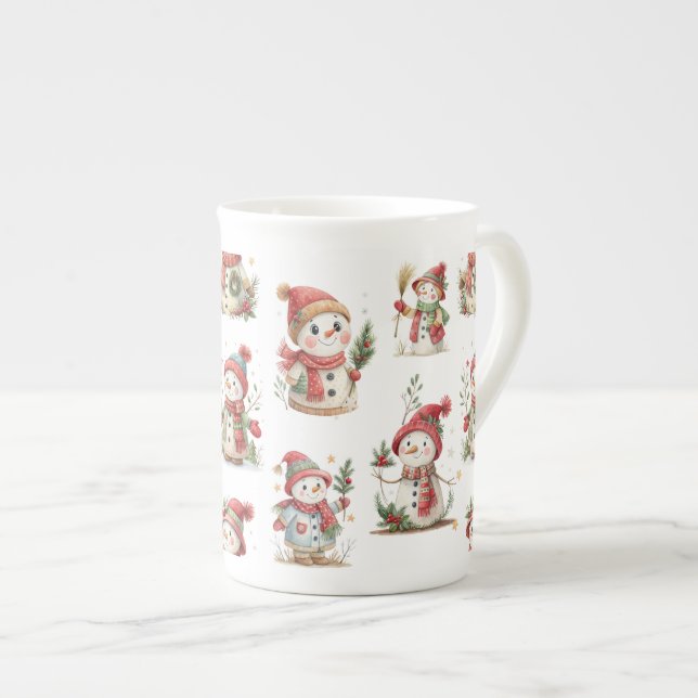 Caneca De Porcelana Cute snowmen with wooly hats (Frente Esquerda)