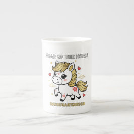 Caneca De Porcelana Cute Year of the Horse 2026 Floral Hearts Travel M