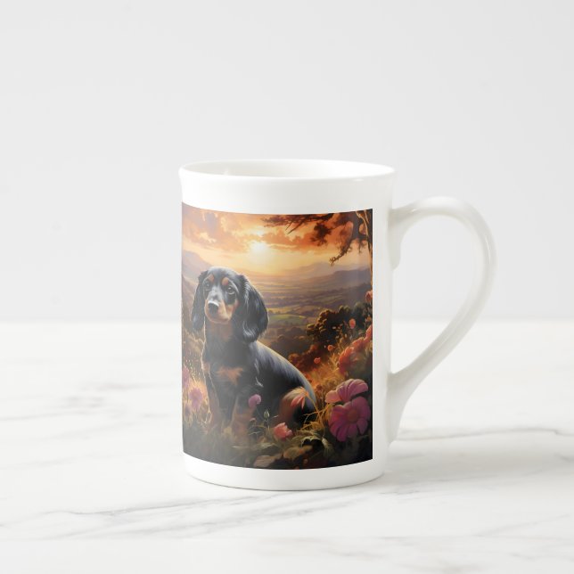 Caneca De Porcelana Dachshund Em Dusk (Direita)