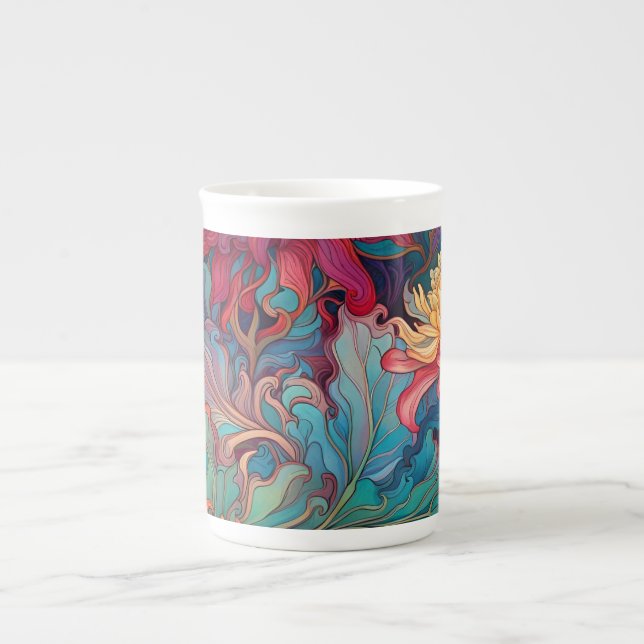 Caneca De Porcelana Dahlia Floral Tapeçaria (Frente)