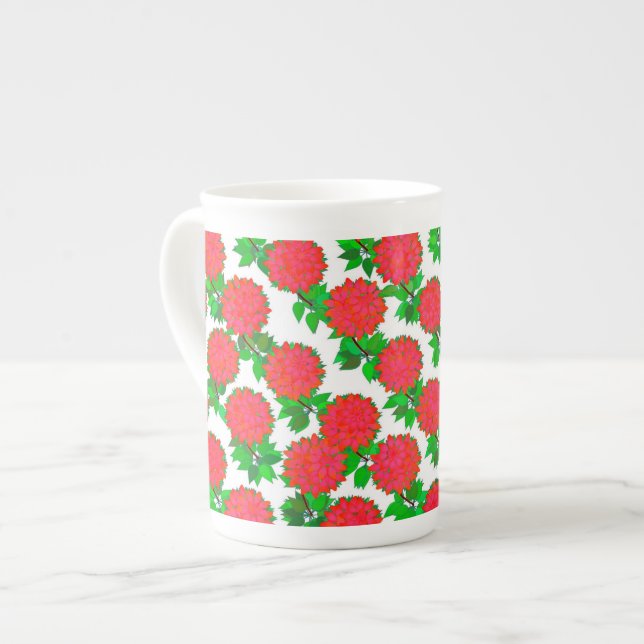 Caneca De Porcelana Dahlia flores em vermelho profundo (Frente Esquerda)