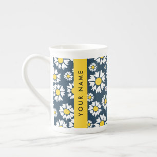 Caneca De Porcelana Daisy Pattern, White Daisies, Seu Nome