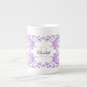 Caneca De Porcelana Damasco da violeta do monograma