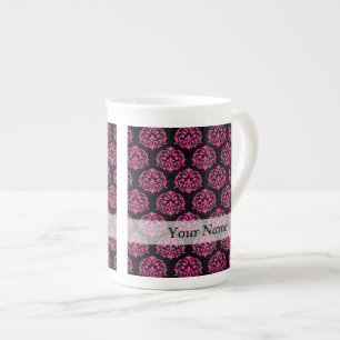 Caneca De Porcelana Damasco rosa quente e preto