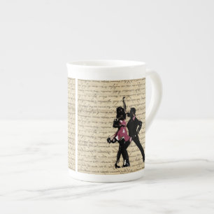 Caneca De Porcelana Dançarinos de salão em papel antigo