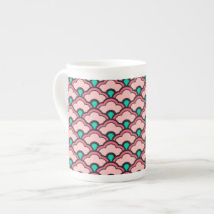 Caneca De Porcelana Deco Chinês Espalhaços, Coral Rosa e Turquesa