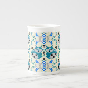Caneca De Porcelana Decoração de Impressão de Raposa de Arte Folclóric