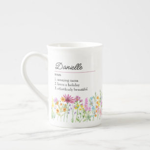 Caneca De Porcelana Definição de Nome com Borda de Flor Silvestre Deli