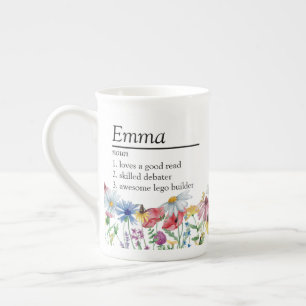 Caneca De Porcelana Definição de Nome com Borda de Flor Silvestre Rúst