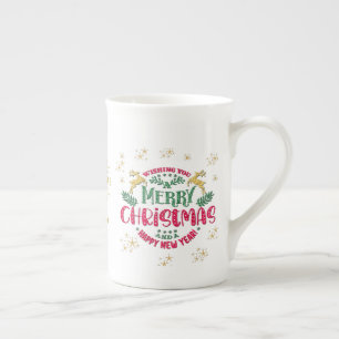 Caneca De Porcelana Desejando um Feliz Natal e um Feliz Ano Novo