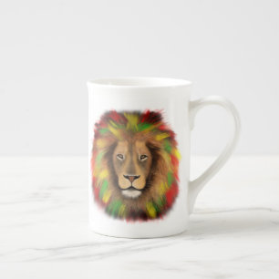 Caneca De Porcelana Desenho da cabeça de leão Rasta vermelho amarelo v
