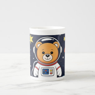 Caneca De Porcelana Desenho de astronauta urso com foguete espacial