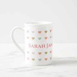 Caneca De Porcelana Desenho de Corações Pastel para Personalizar