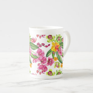 Caneca De Porcelana Desenho de Orquídeas em Aquarela 18
