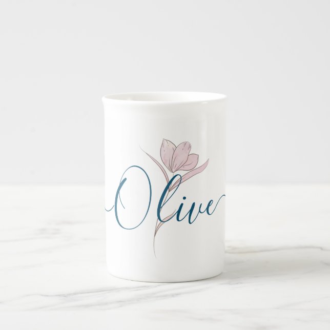 Caneca De Porcelana Desenho Floral Aquarela Personalizada Elegante (Frente)